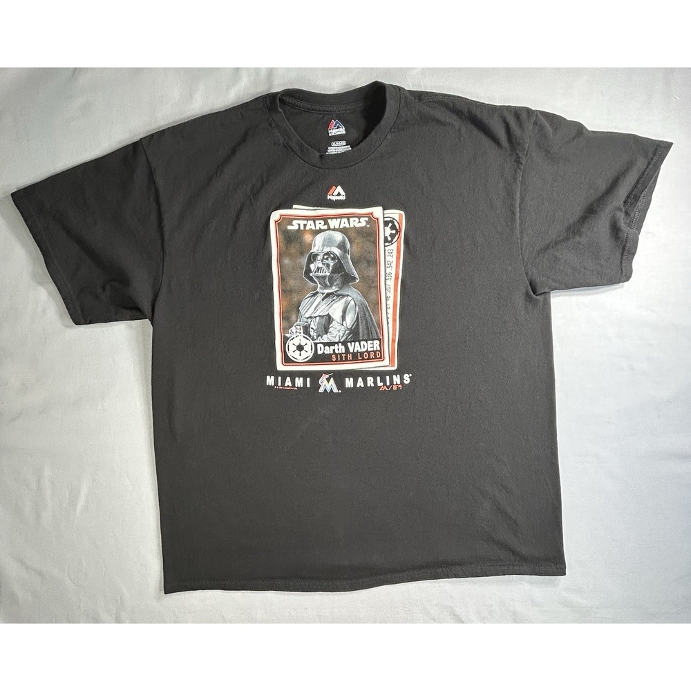 Star Wars Darth Vader Miami Marlins‎ Majestic Black Tshirt men's XL MLB